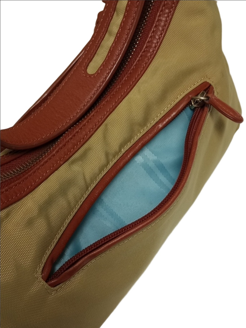 TUMI TAN BALLISTIC NYLON SHOULDER BAG WITH BROWN LEATHER TRIM - Picture 7 of 16